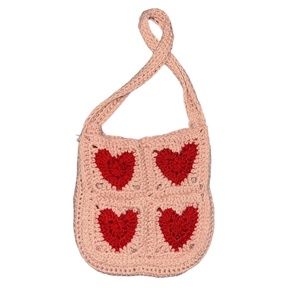 crochet pink heart bag